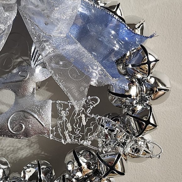 Huntington 9" Silver Jingle Bell With Silver Reindeer and Silver and Blue Bow Li - Picture 7 of 10